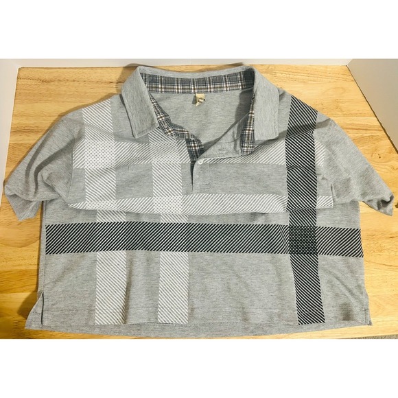 Pinkmarco Mens Gray Plaid Polo Shirt Short Sleeve Casual Size L - Picture 1 of 6